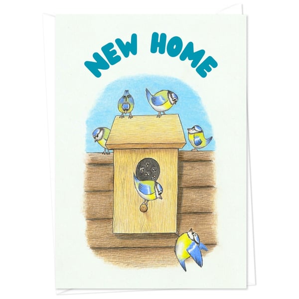 New Home Greeting Card: Garden Birds Pencil Illustration (901)