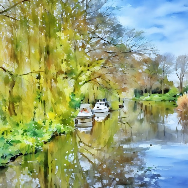A4 print Boats on Creek The Fens Norfolk 