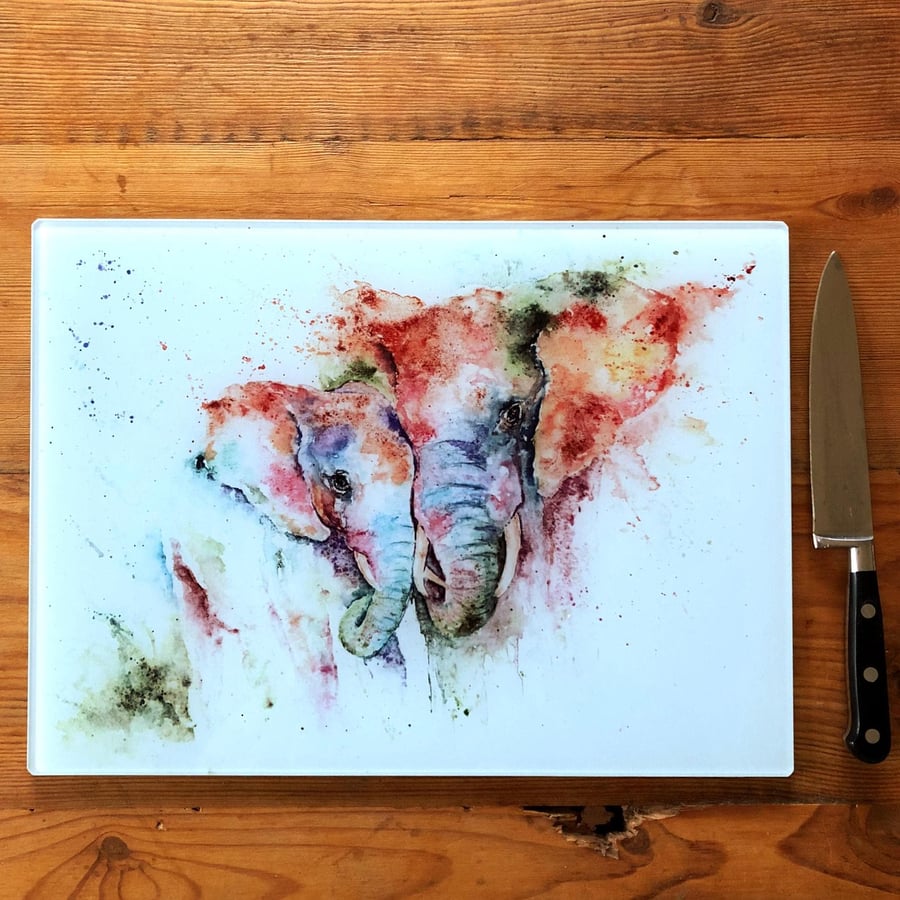 Elephant Glass Chopping Board, Kitchen Worktop Saver, Table Mat, Cutting Mat. Wa