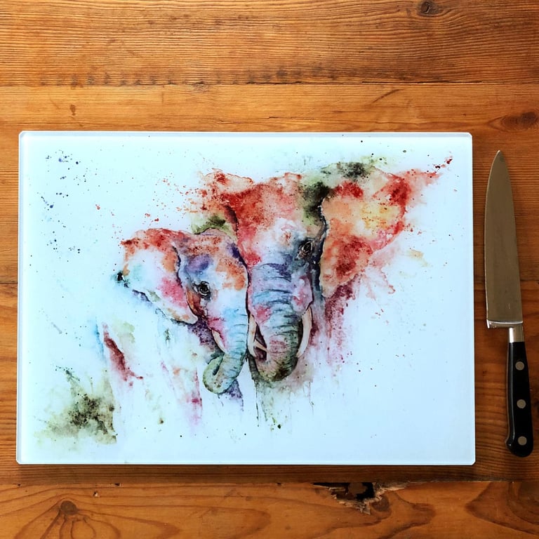Elephant Glass Chopping Board, Kitchen Worktop Saver, Table Mat, Cutting Mat. Wa