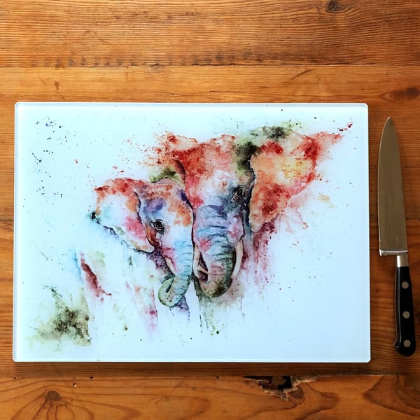 Elephant Glass Chopping Board, Kitchen Worktop Saver, Table Mat, Cutting Mat. Wa