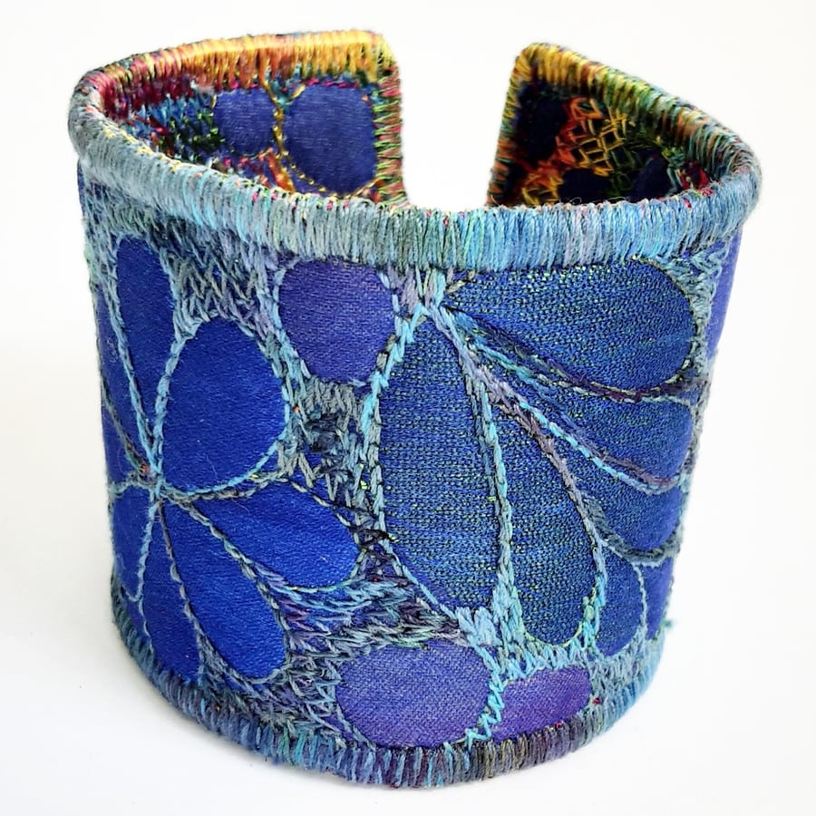 Textile Cuff with Free Machine Embroidery Hand dyed