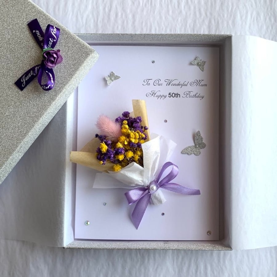 Handmade Personalised Birthday Card, 3D Dried Flower Birthday Card C044
