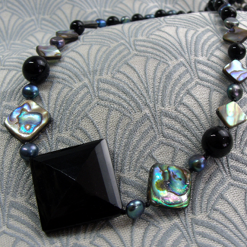  Semi-Precious Stone Black Handmade Necklace UK, Handmade Black Necklace DD20