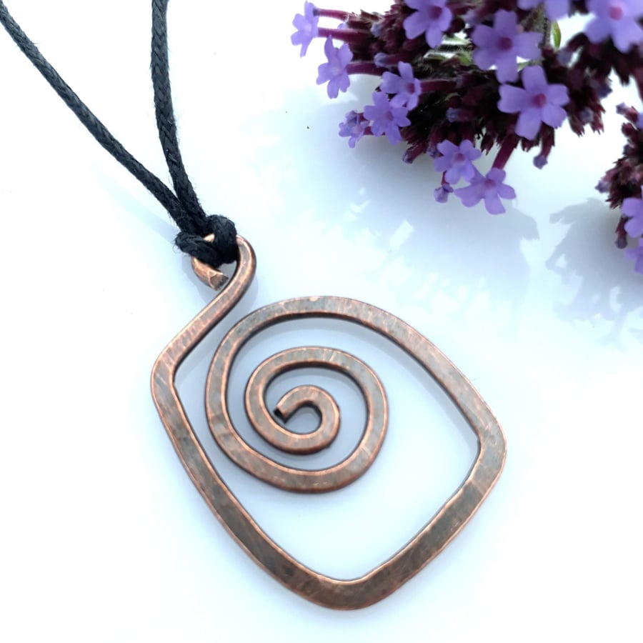 Square Spiral Copper Pendant, Necklaces, Christmas Gifts for Men or Women