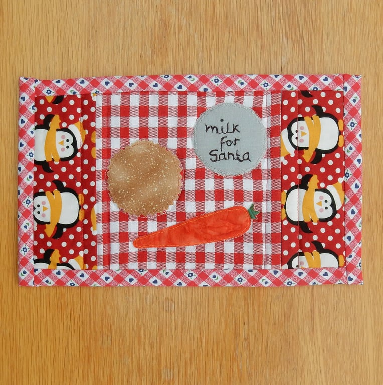 Waiting for Santa mug rug with penguins