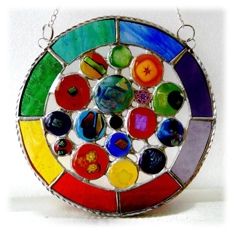 Rainbow Circles Suncatcher Stained Glass Handmade fused 018