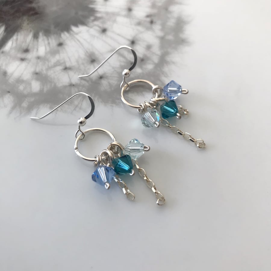 Blue Swarovski Crystal Cluster Earrings, Sterling Silver earrings