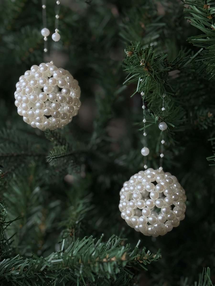Pearl Beaded Christmas Bauble - Elegant Winter Tree Decoration