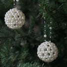 Pearl Beaded Christmas Bauble - Elegant Winter Tree Decoration