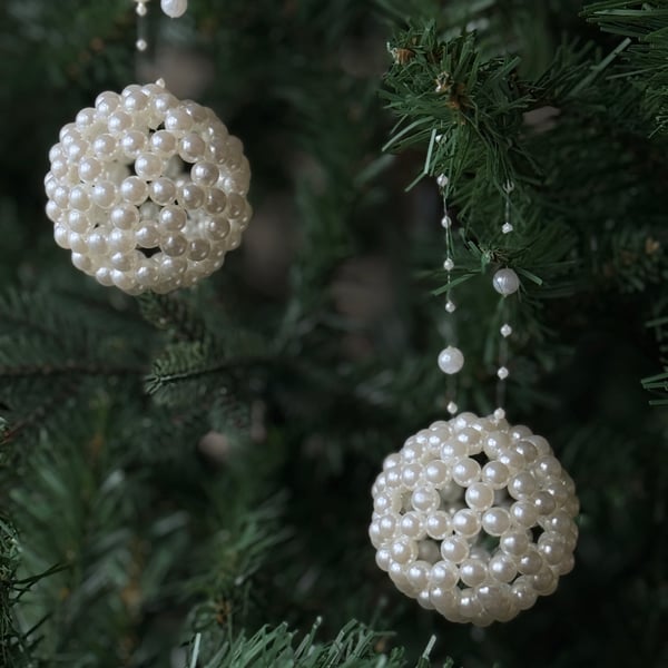 Pearl Beaded Christmas Bauble - Elegant Winter Tree Decoration