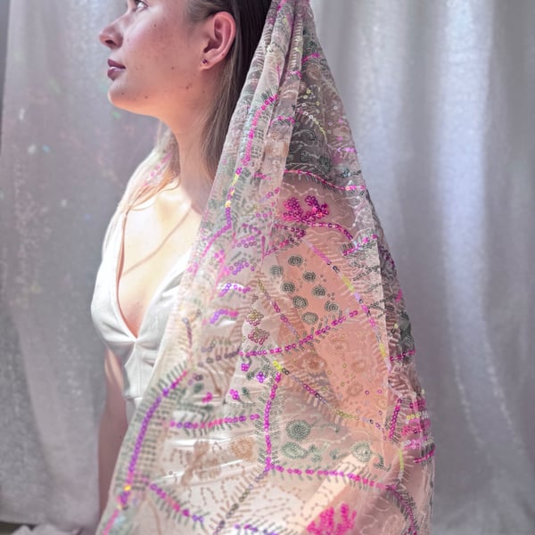 Life of the Party - Colourful Sequin Embroidered Wedding Veil 