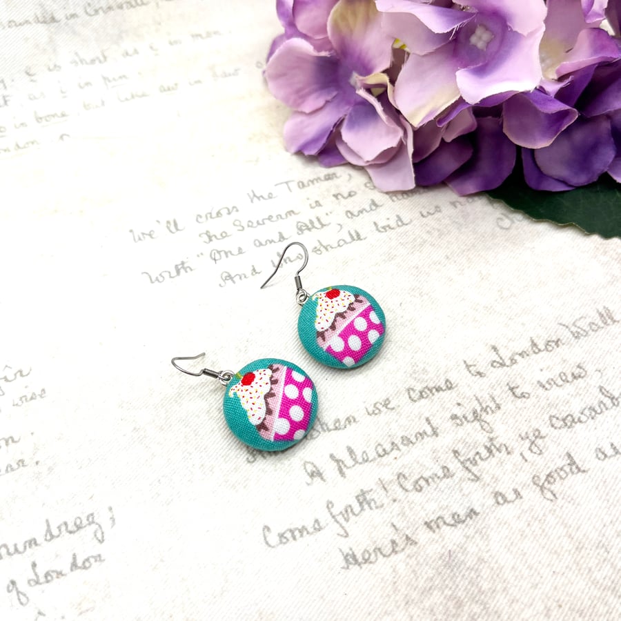 Perfectly Imperfect - Ice cream sundae earrings fabric button earrings