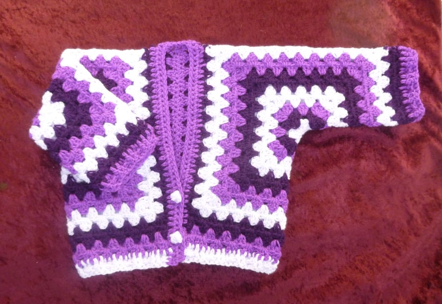 crochet toddler hexagon purple mauve cardigan. ( ref FA 530 B1 )