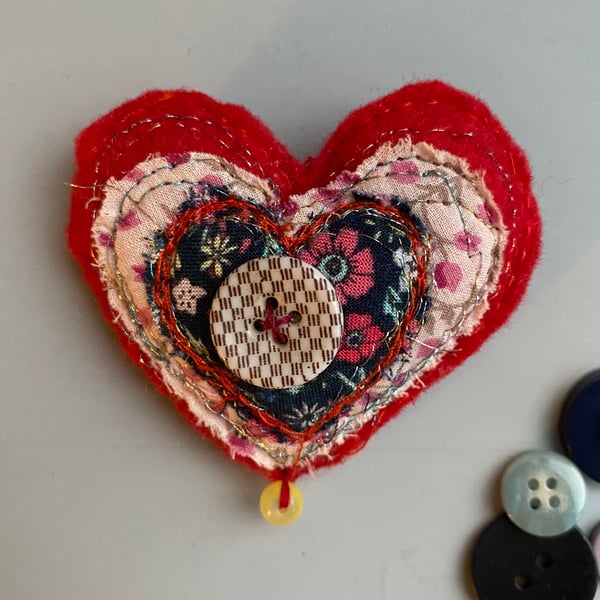 Love heart brooch with button