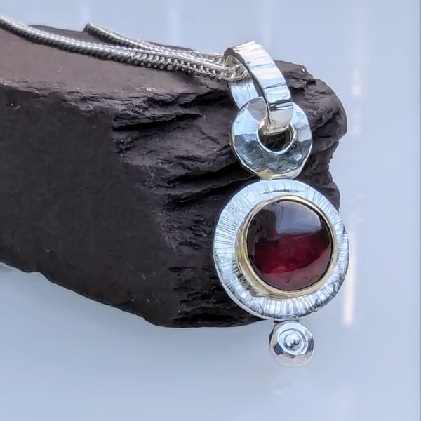 STERLING SILVER and Gold Garnet Pendant, Handmade Urban Jewellery