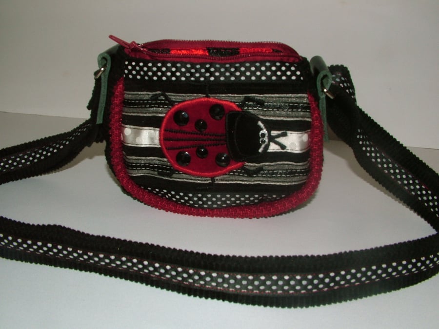 Black & White  Ladybird purse with long adjustable strap