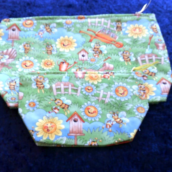 Comical Bees & Sunflowers Set of Two Zip Top Pouches