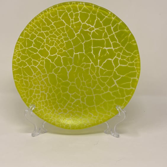 Lime Green Crackle Fused Glass Plate – Handmade Art Glass