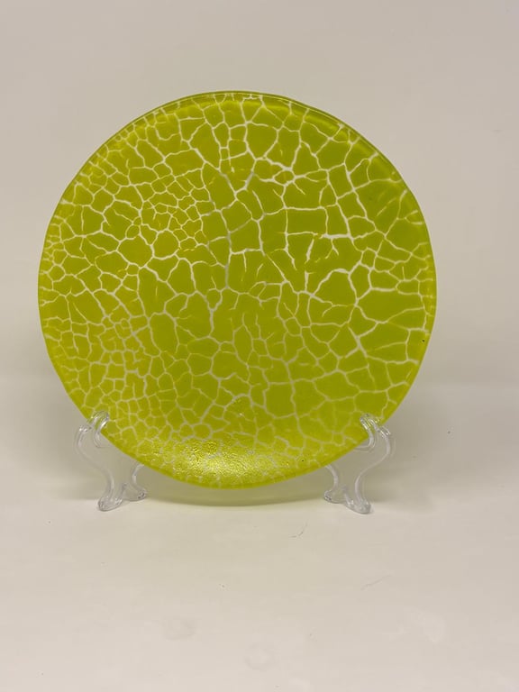 Lime Green Crackle Fused Glass Plate – Handmade Art Glass