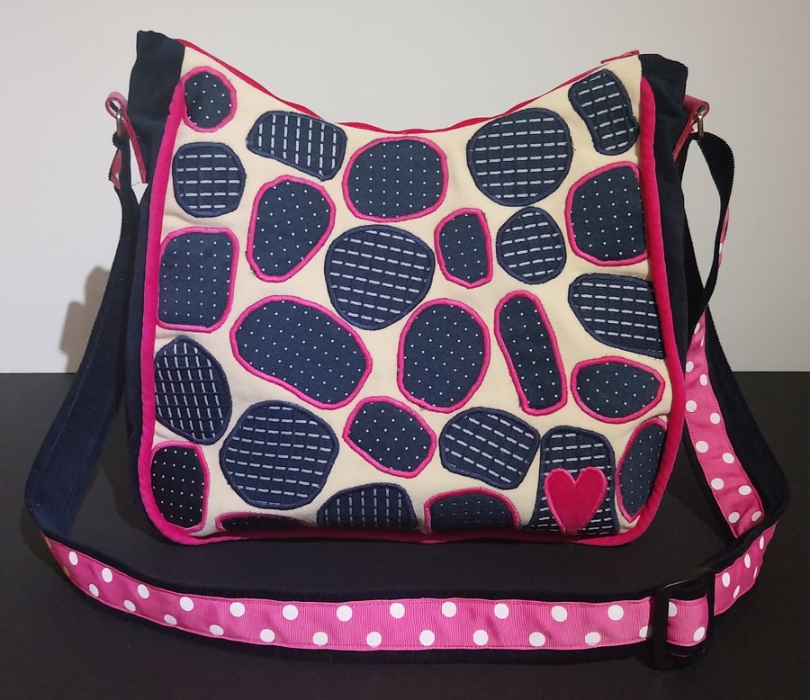 Dots and Dashes Navy and Pink Handbag 
