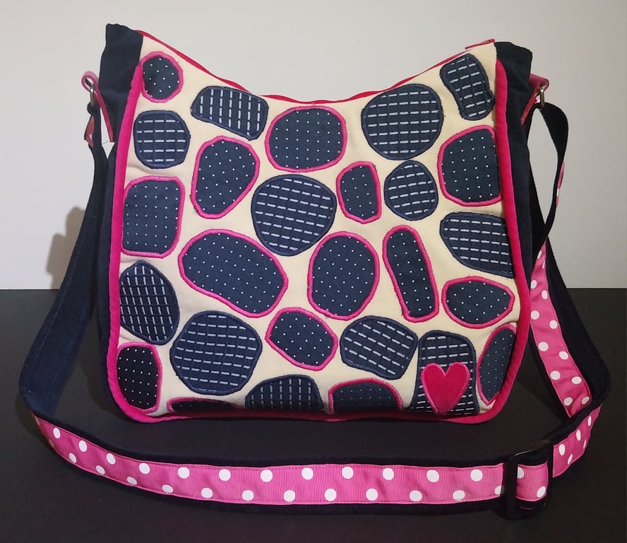 Dots and Dashes Navy and Pink Handbag 