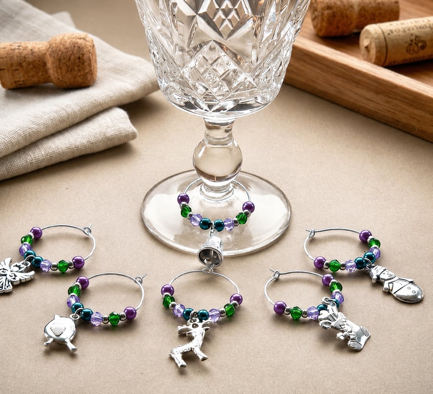 Handmade Beaded Festive wine Glass Charms,
