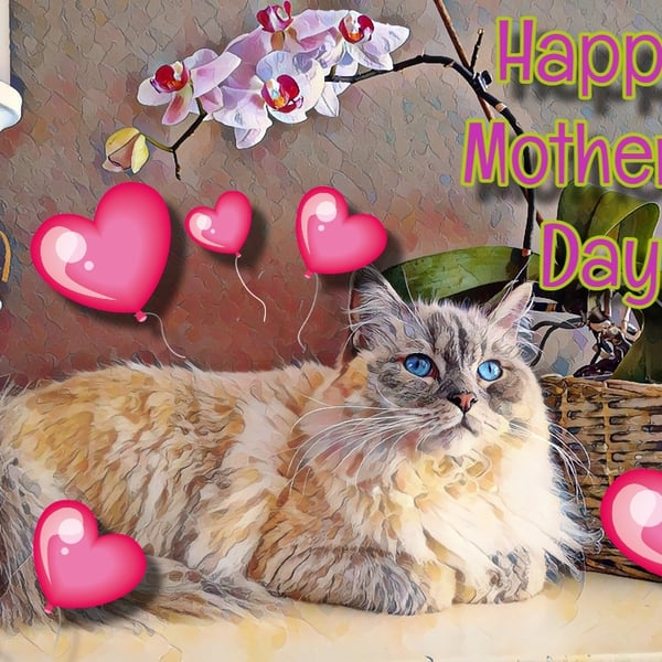Happy Mother's Cat Card A5