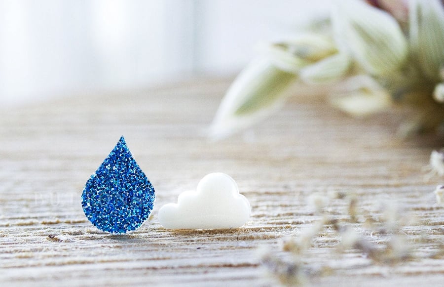 Cloud and Raindrop Earrings Glittery Rain Kawaii Jewellery Cloud Jewellery Resin