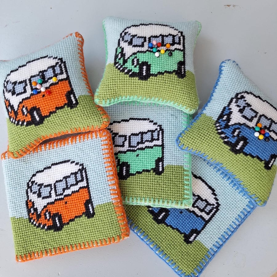 Retro Camper Van Needlepoint Tapestry Kit - DIY Pincushion or Needle Case