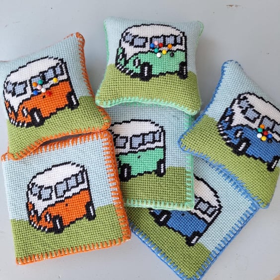 Retro Camper Van Needlepoint Tapestry Kit - DIY Pincushion or Needle Case