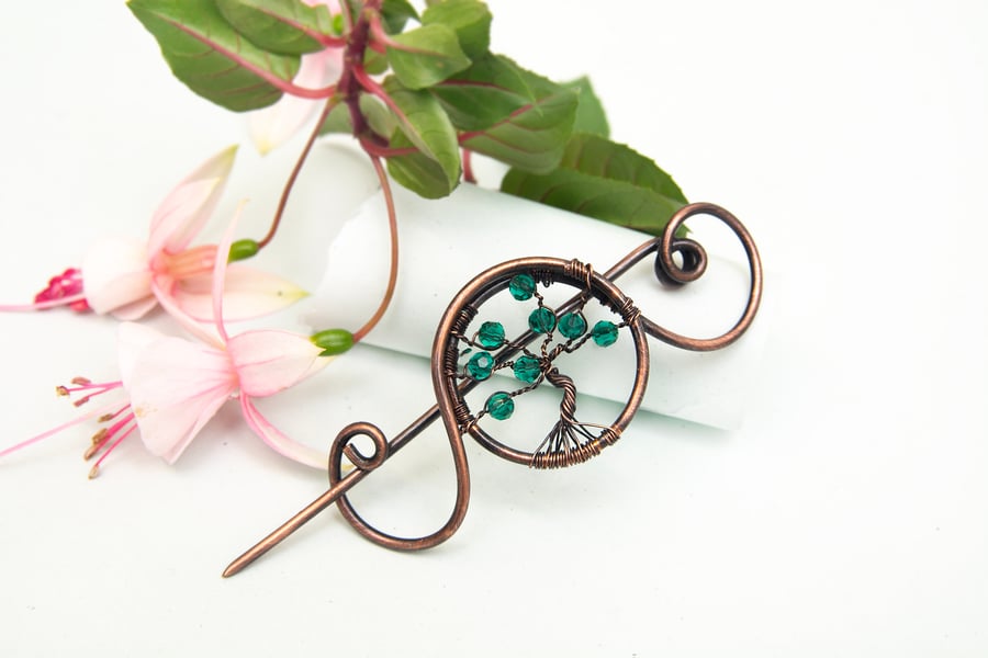 HandmadeTree of life shawl pin,antique copper shawl pin, sweater brooch,