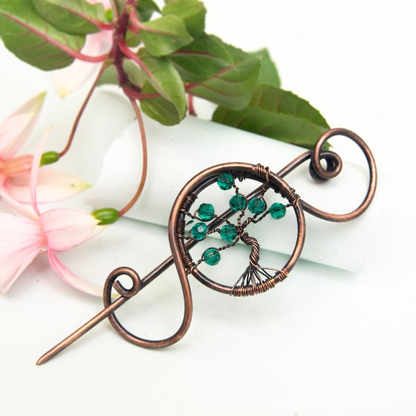 HandmadeTree of life shawl pin,antique copper shawl pin, sweater brooch,