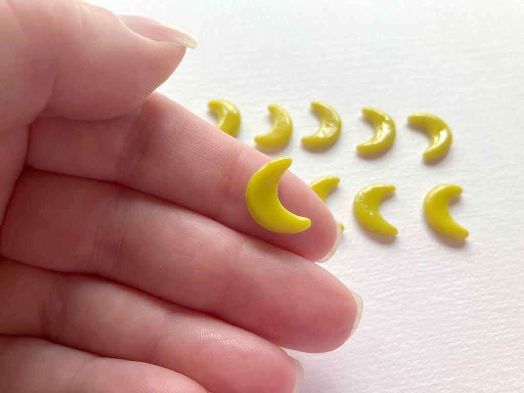 Pack of 12 yellow New Moons made with Bullseye 90coe glass