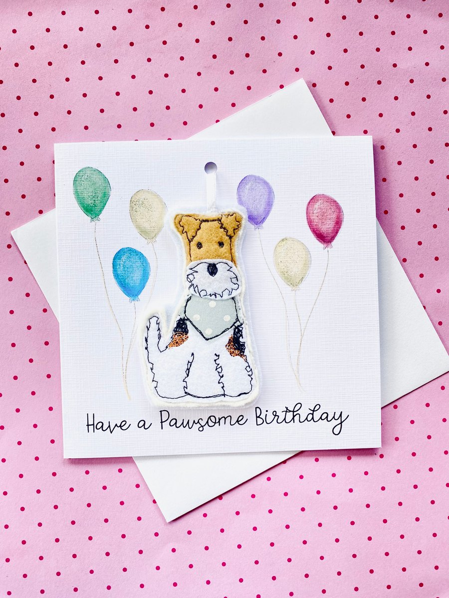 Handmade Birthday Card Fox Terrier Keepsake Birthday Gift Hanging Decoration