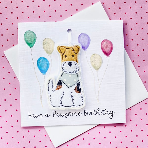 Handmade Birthday Card Fox Terrier Keepsake Birthday Gift Hanging Decoration