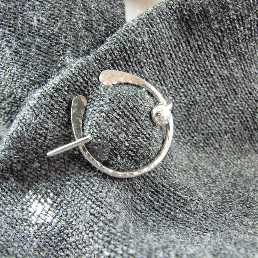 Penannular Brooch with Shell. Shawl Pin, Sterling Silver Celtic Clasp for Wrap