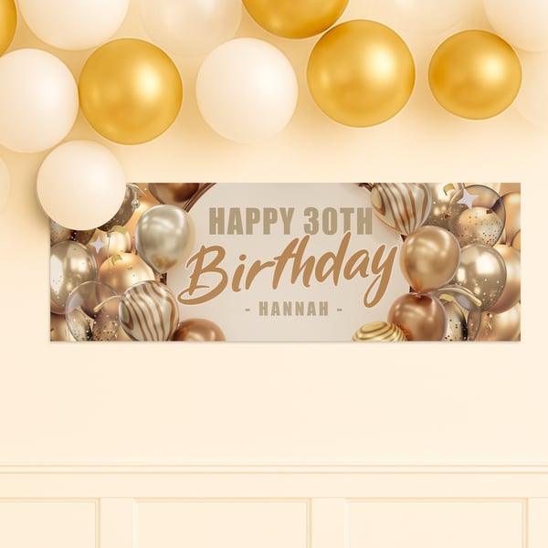 Personalised Gold Balloon Birthday Banner: Custom Party Decoration  