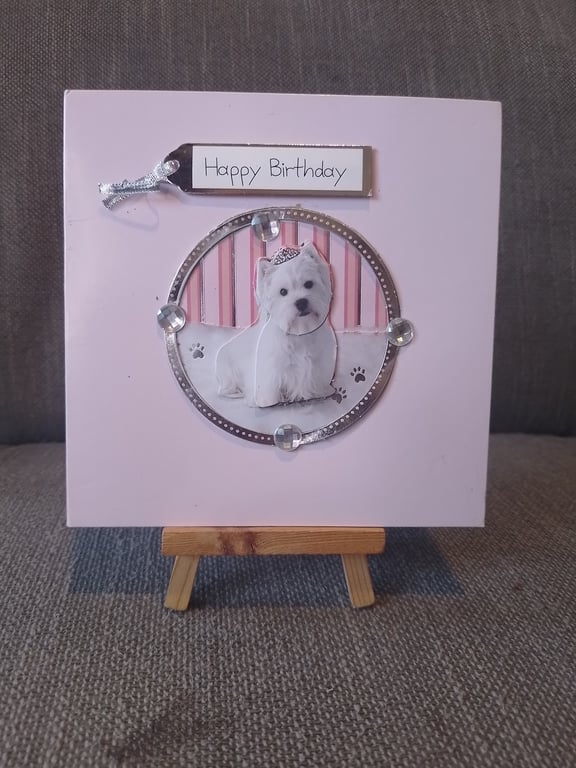 Dog in Tiara birthday card handmade 