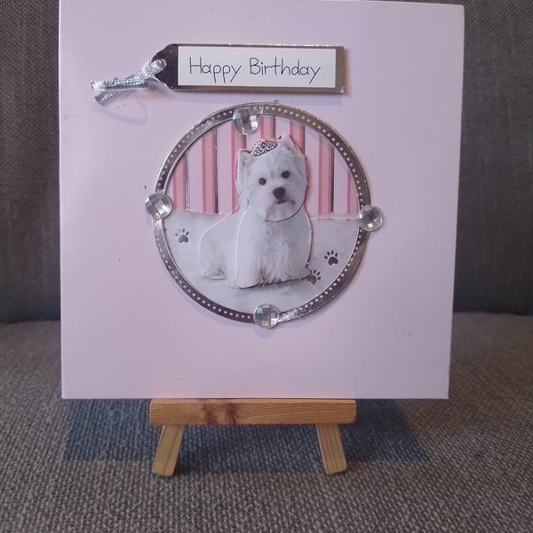 Dog in Tiara birthday card handmade 