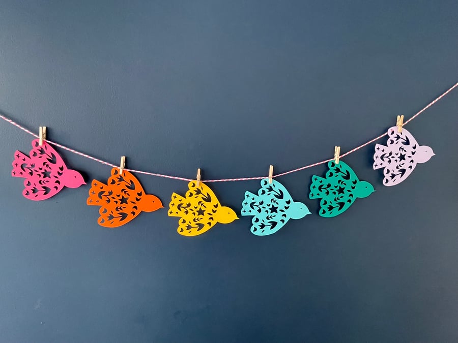 Spring Bird Papercut Garland (rainbow)