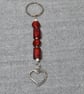 Keyring or Bag Charm – Heart Charm with Frosted Red Glass Beads & Silver Spacers - Image 2