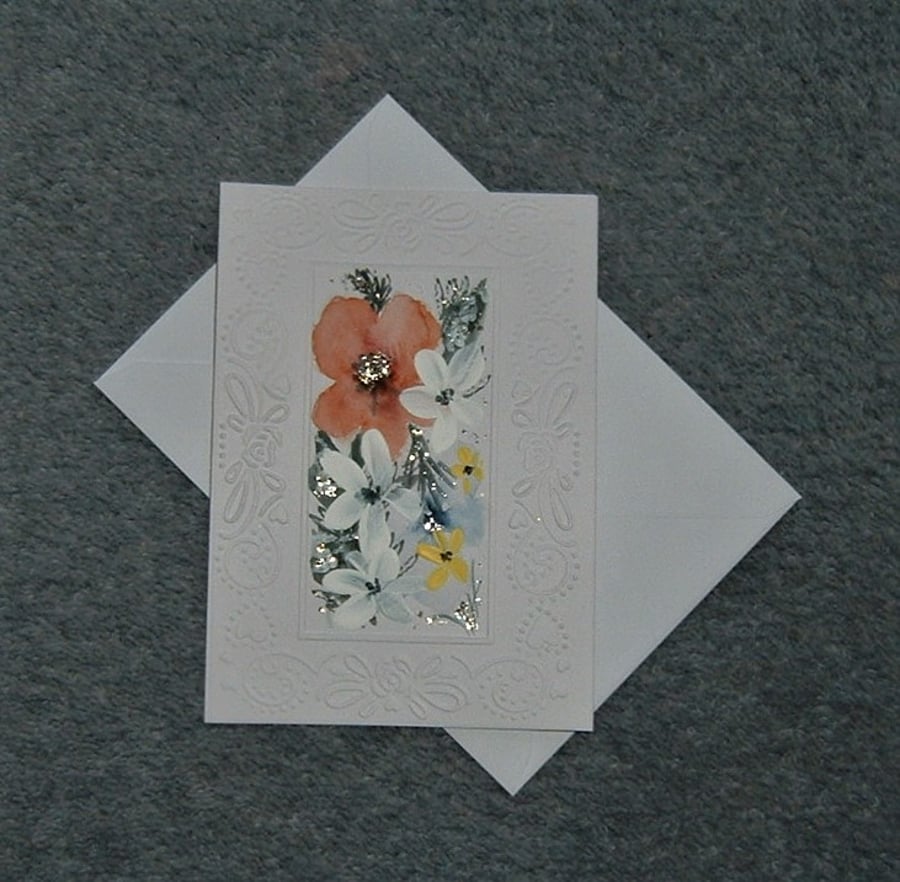 hand painted original art floral blank greetings card ( ref F 946 )