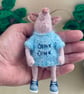 Miniature Pig Ornament, Ernie the Poseable Pink Piglet Decoration in Striped Top - Image 1