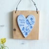 'Faith Hope  Love'' Birds And Flowers, Clay Heart, Hanging Wall Plaque 