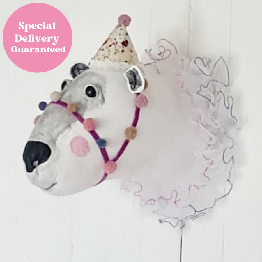 handmade polar bear clown faux taxidermy