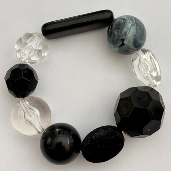 Stylish Chunky Beaded Monochrome Bracelet