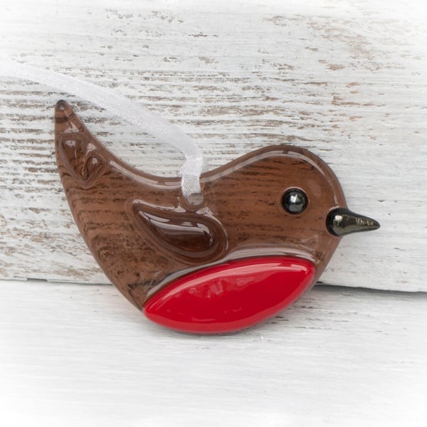 Glass Robin Hanging Decoration