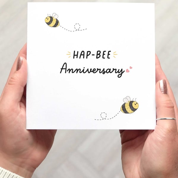 HAP-BEE ANNIVERSARY Card, Cute bumble bee anniversary card for a couple