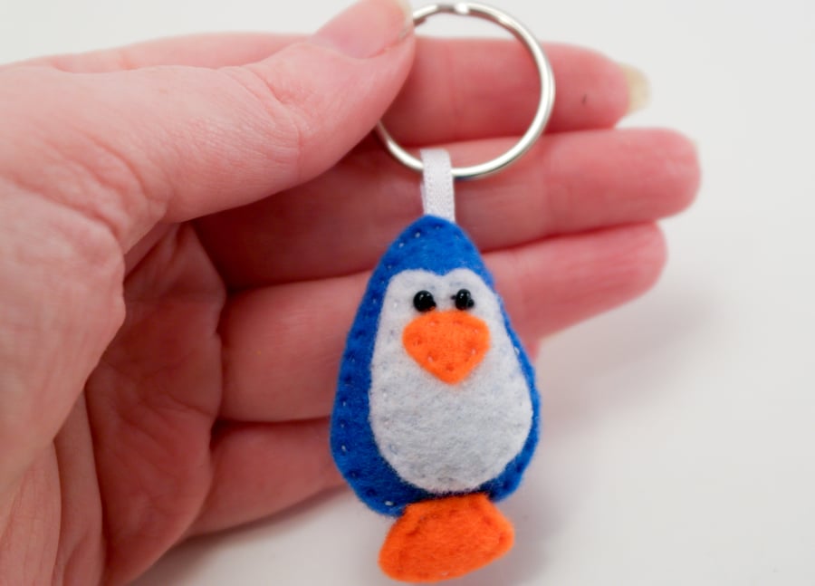 Felt Key Ring - Handmade Penguin Keyring - Hand Sewn Key Chain